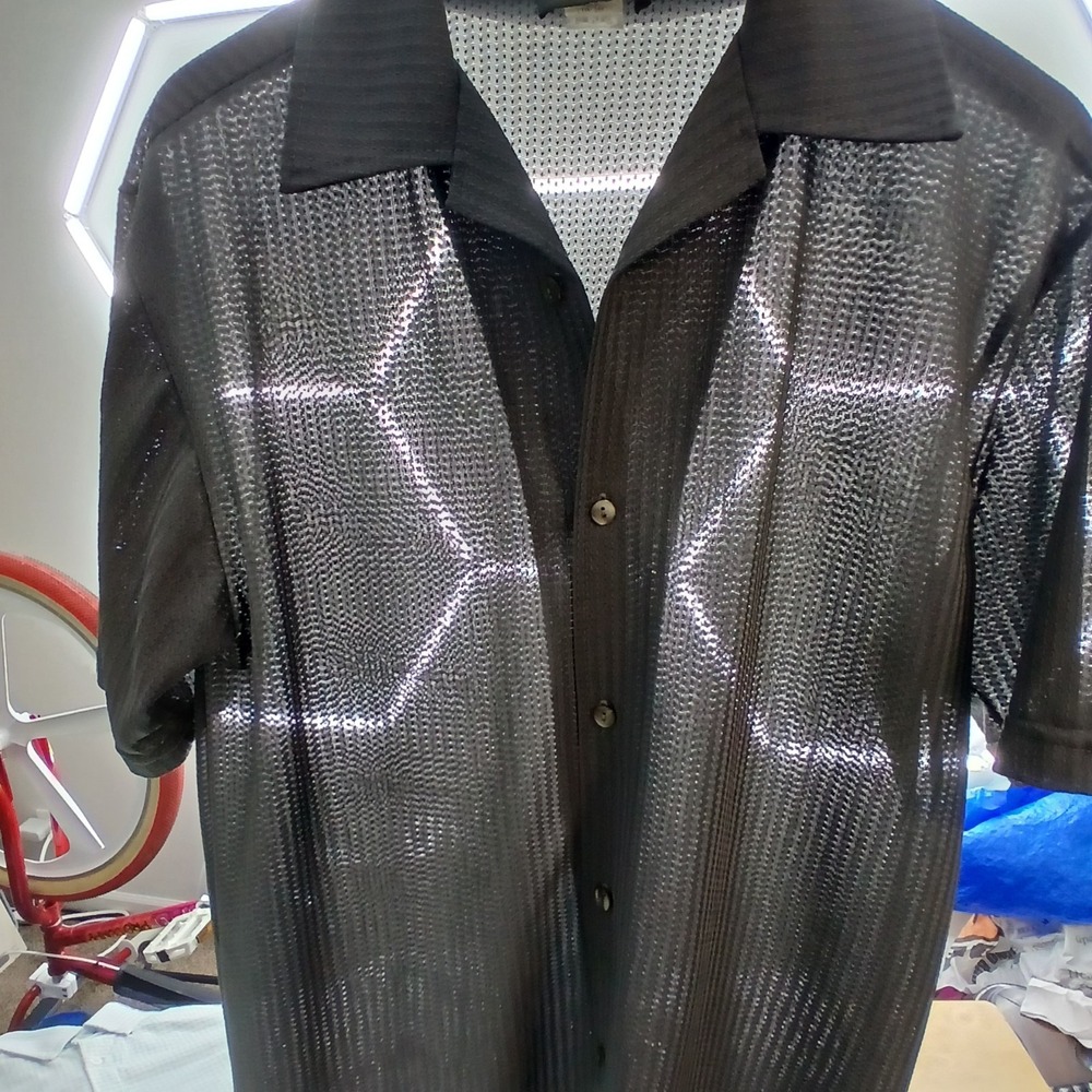 Pop Icon Large Mens Shirt Button Up‎ Short Sleeve Paper Thin See Thru Gray 21x27